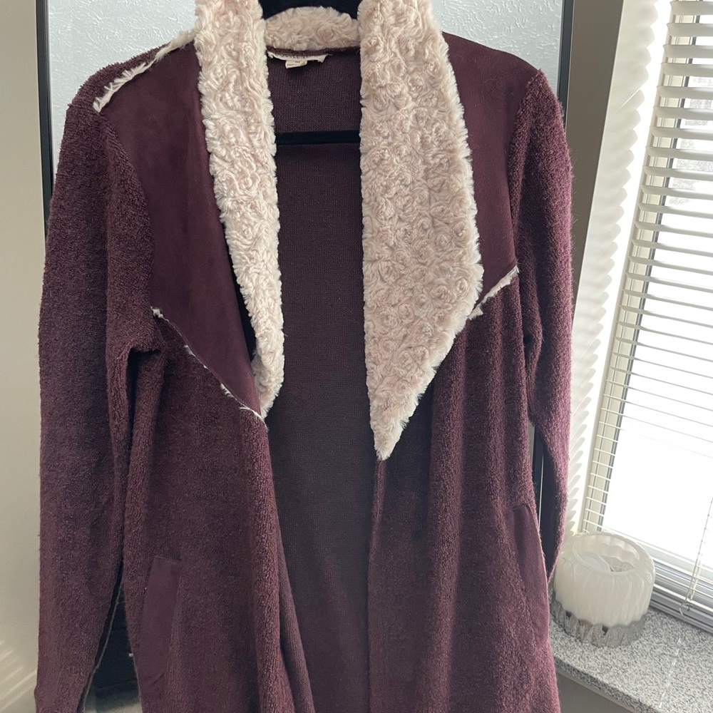 Maroon Suede Cardigan